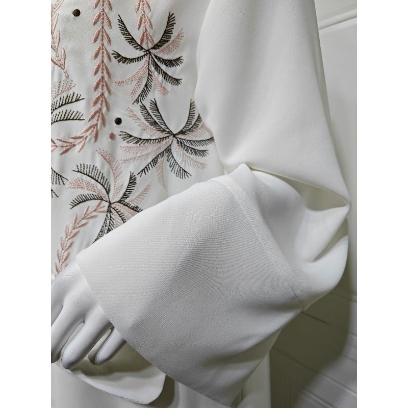 Ice Silk Crinkle Fabric Embroidered V-Neck Abaya(MOA234)