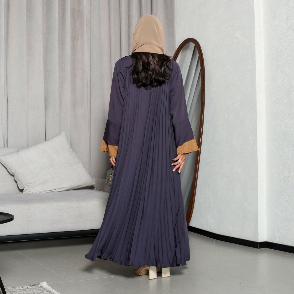 Luxe Suede Robe Dress | Navy Blue Maxi with Gold Accents & Bell Sleeves (MOA200)