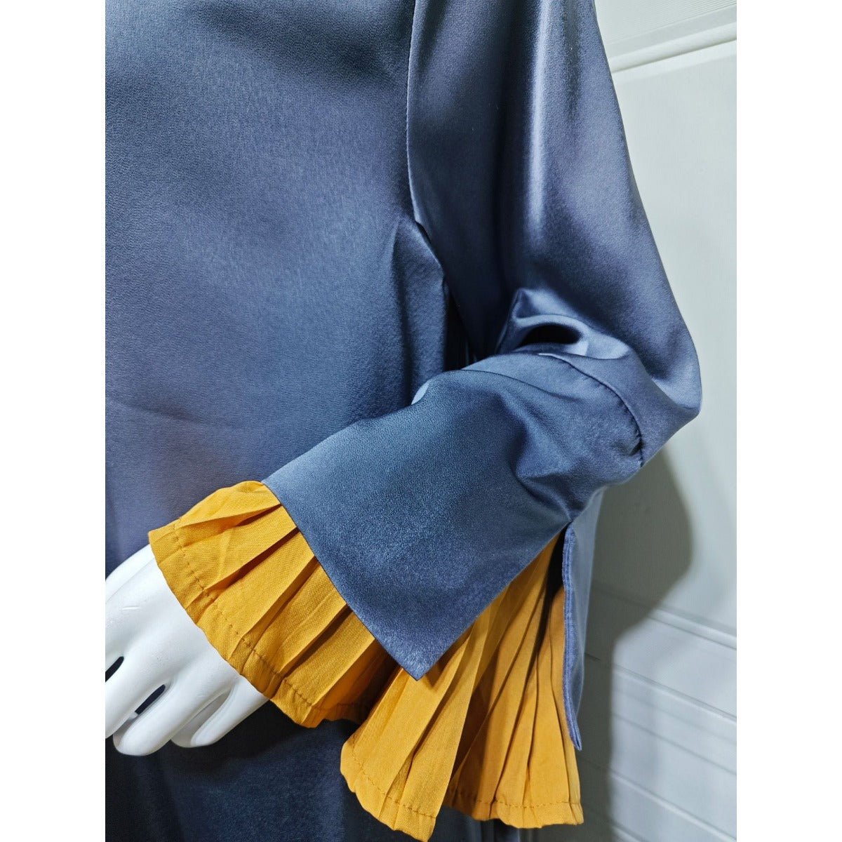 Luxe Suede Robe Dress | Navy Blue Maxi with Gold Accents & Bell Sleeves (MOA200)