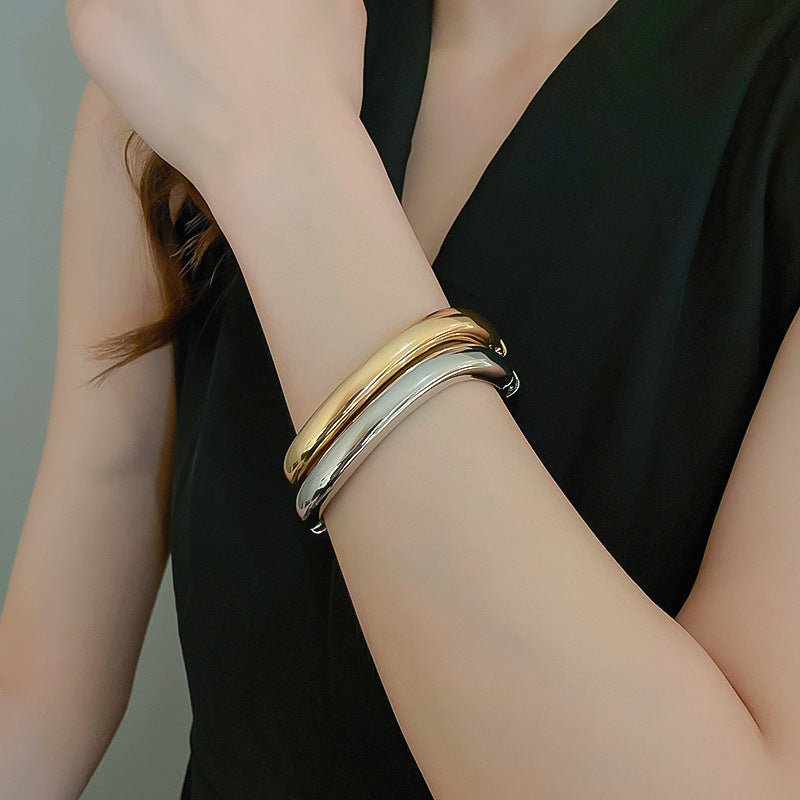 Luxury Minimalist Glossy High-grade Shiny Bracelets - Simple Temperament Cold-Tone Bangles (MAC242)