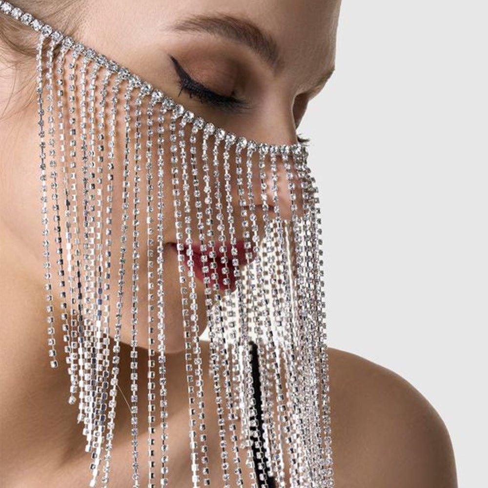 MAC117 Long Fringed Rhinestone Chain Veil Mask