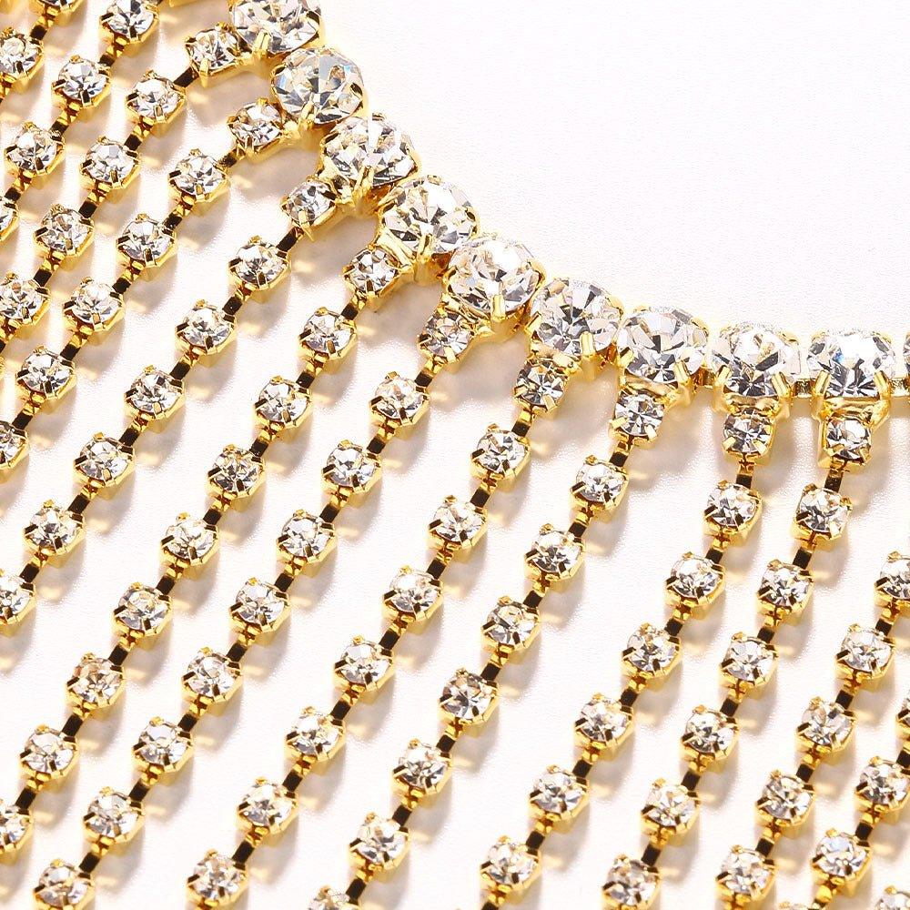MAC117 Long Fringed Rhinestone Chain Veil Mask