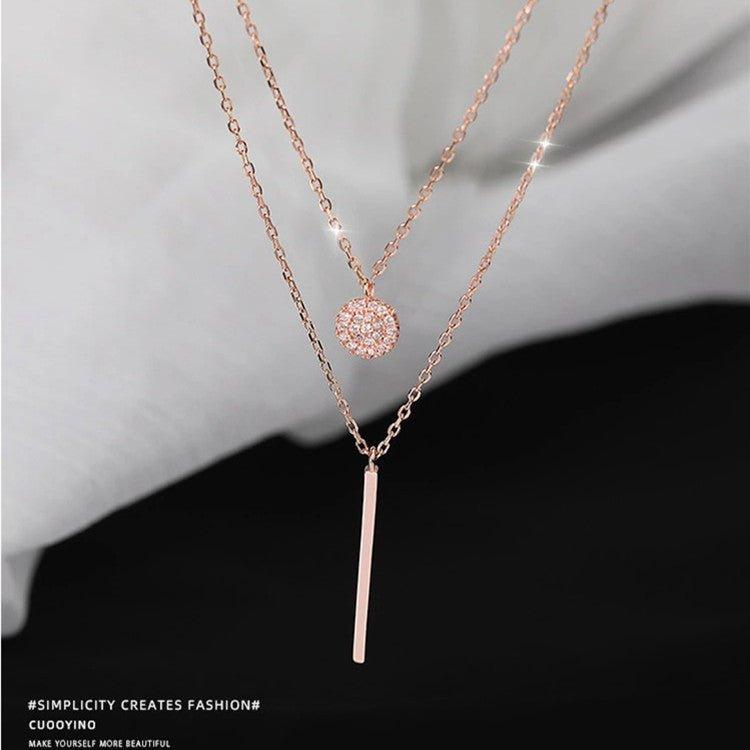 MAC133 Square Shiny Diamond Round Double Necklace