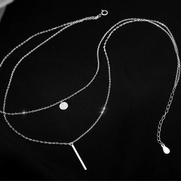 MAC133 Square Shiny Diamond Round Double Necklace