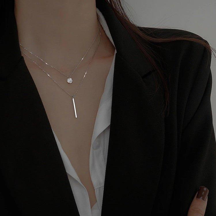 MAC133 Square Shiny Diamond Round Double Necklace