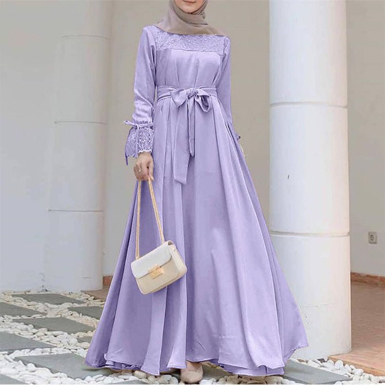 Mesh Panel Stretch Abaya with Belt (MA365)