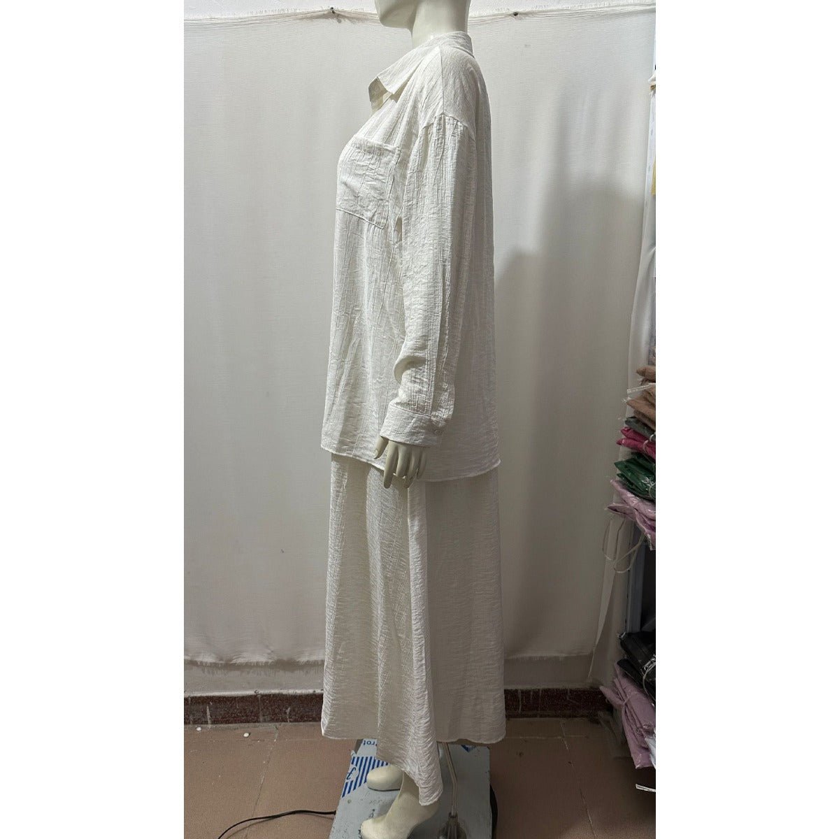 Minimalist White Casual Elegance Wrinkle-Texture Two-Piece Set (MS091)