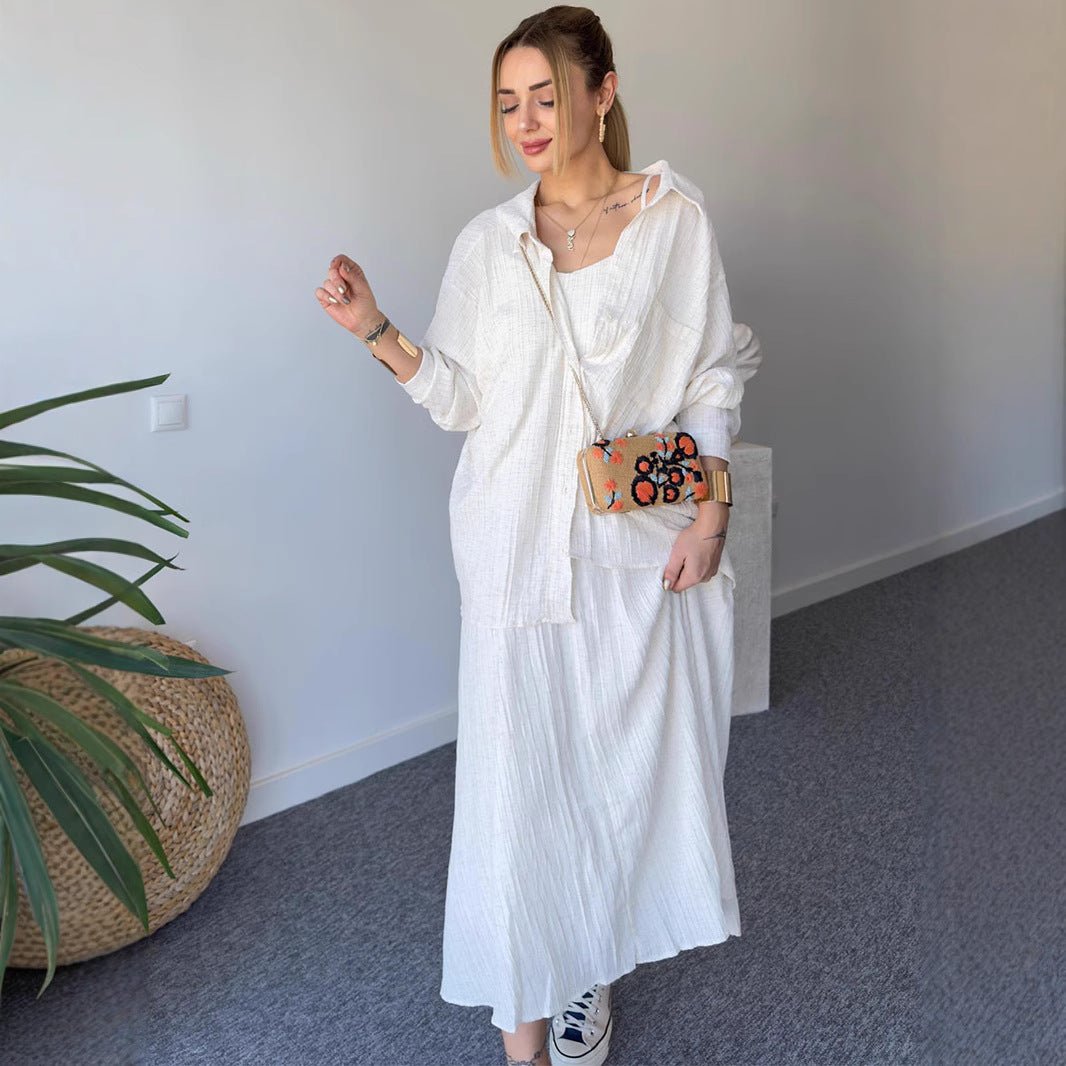 Minimalist White Casual Elegance Wrinkle-Texture Two-Piece Set (MS091)