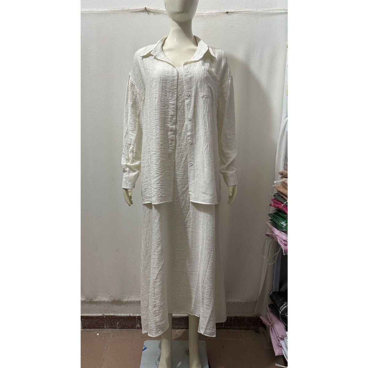 Minimalist White Casual Elegance Wrinkle-Texture Two-Piece Set (MS091)