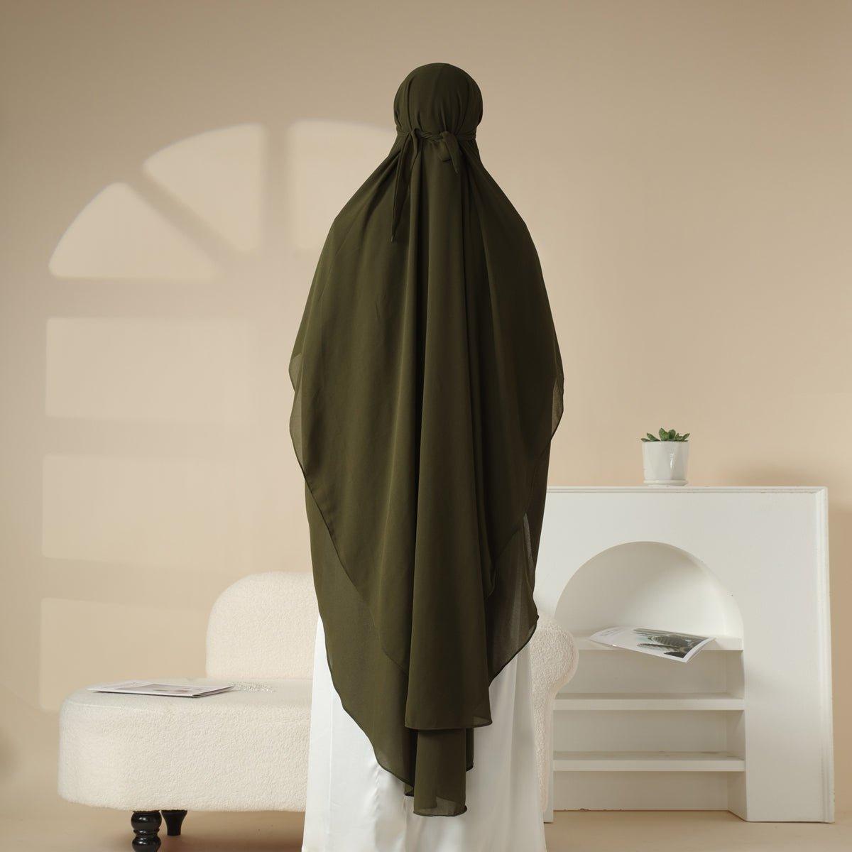 MK018 Chiffon Long Khimar Double Layers Front and Back Khimar