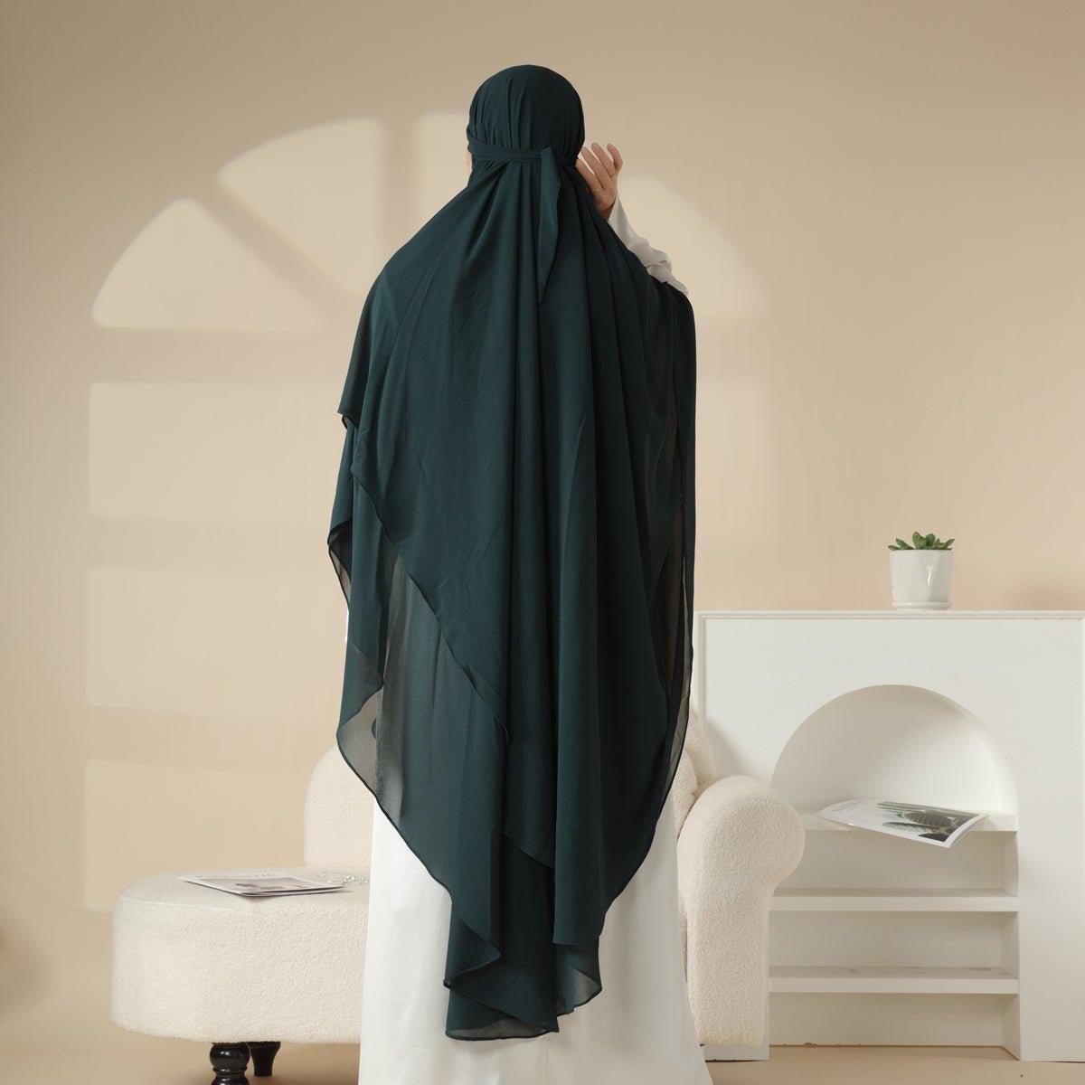 MK018 Chiffon Long Khimar Double Layers Front and Back Khimar