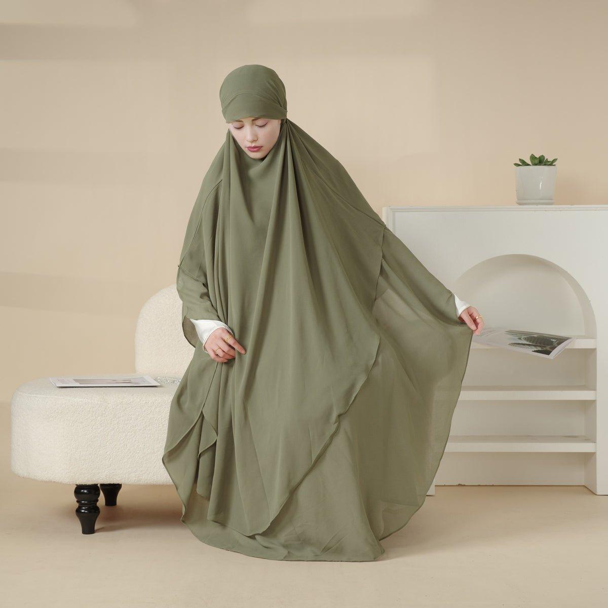MK018 Chiffon Long Khimar Double Layers Front and Back Khimar