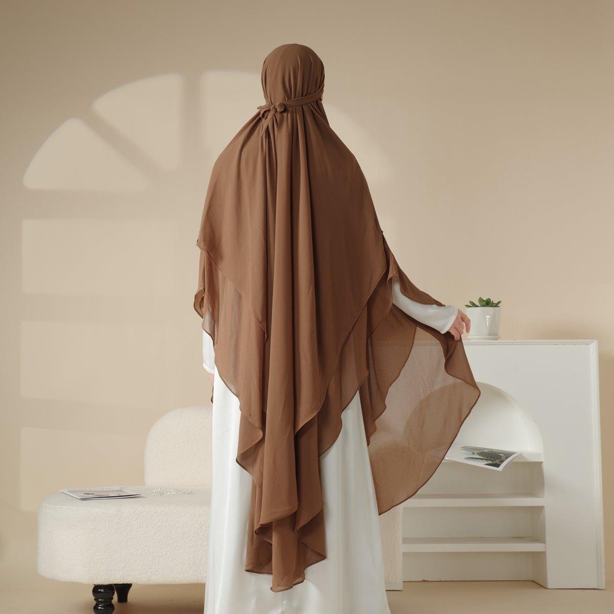 MK018 Chiffon Long Khimar Double Layers Front and Back Khimar