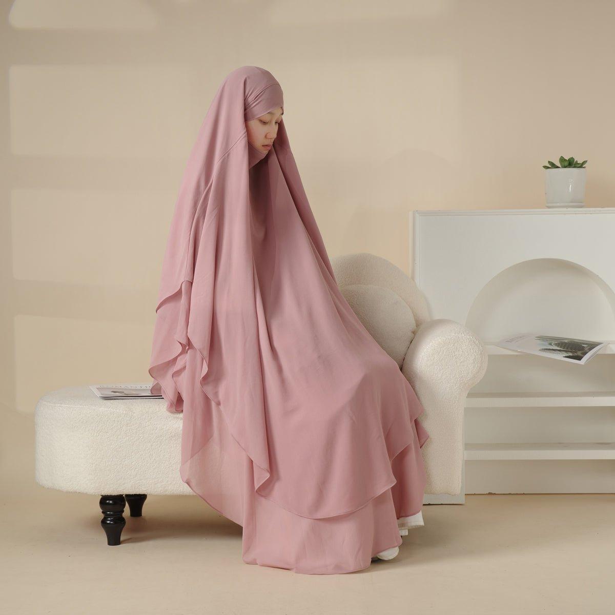 MK018 Chiffon Long Khimar Double Layers Front and Back Khimar