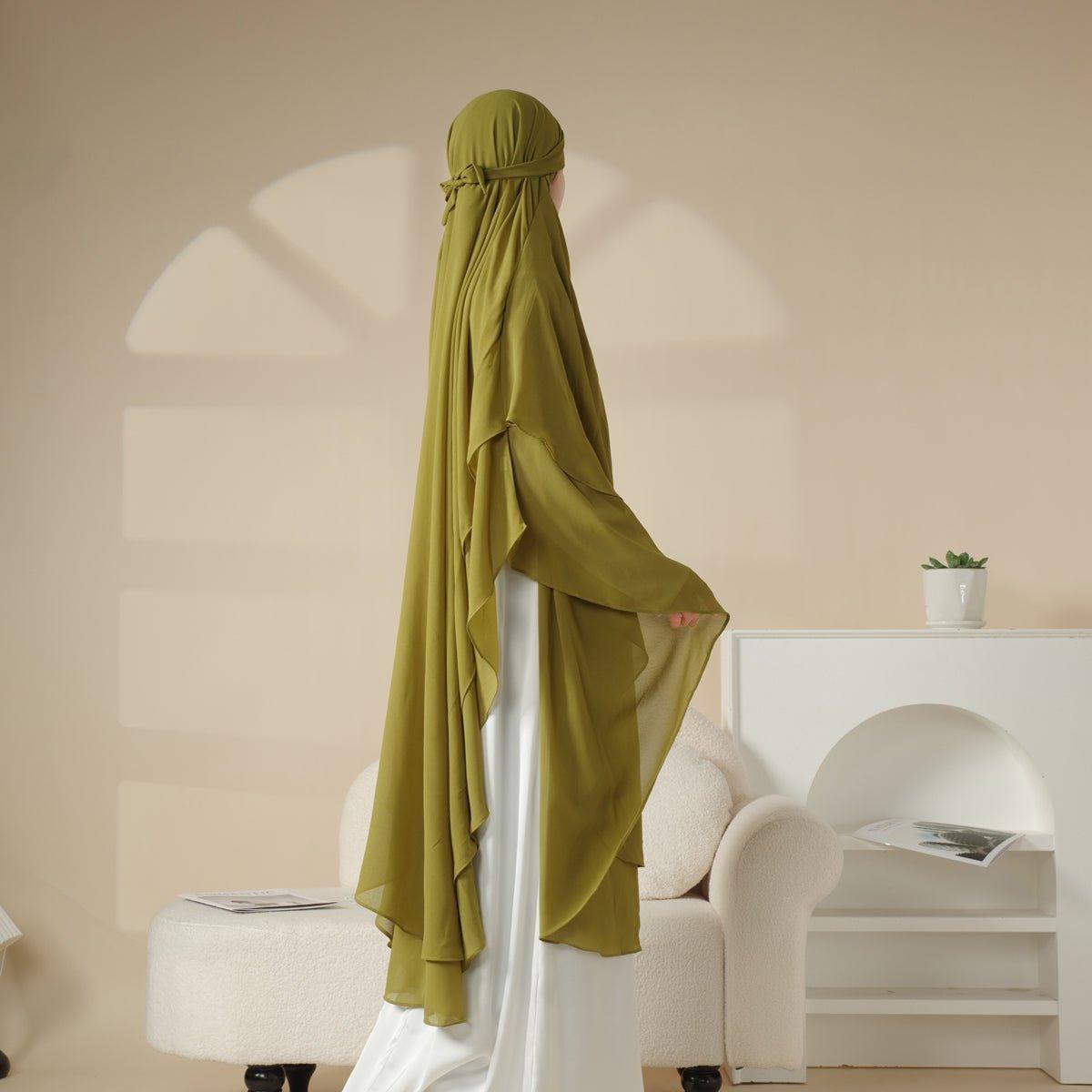 MK018 Chiffon Long Khimar Double Layers Front and Back Khimar