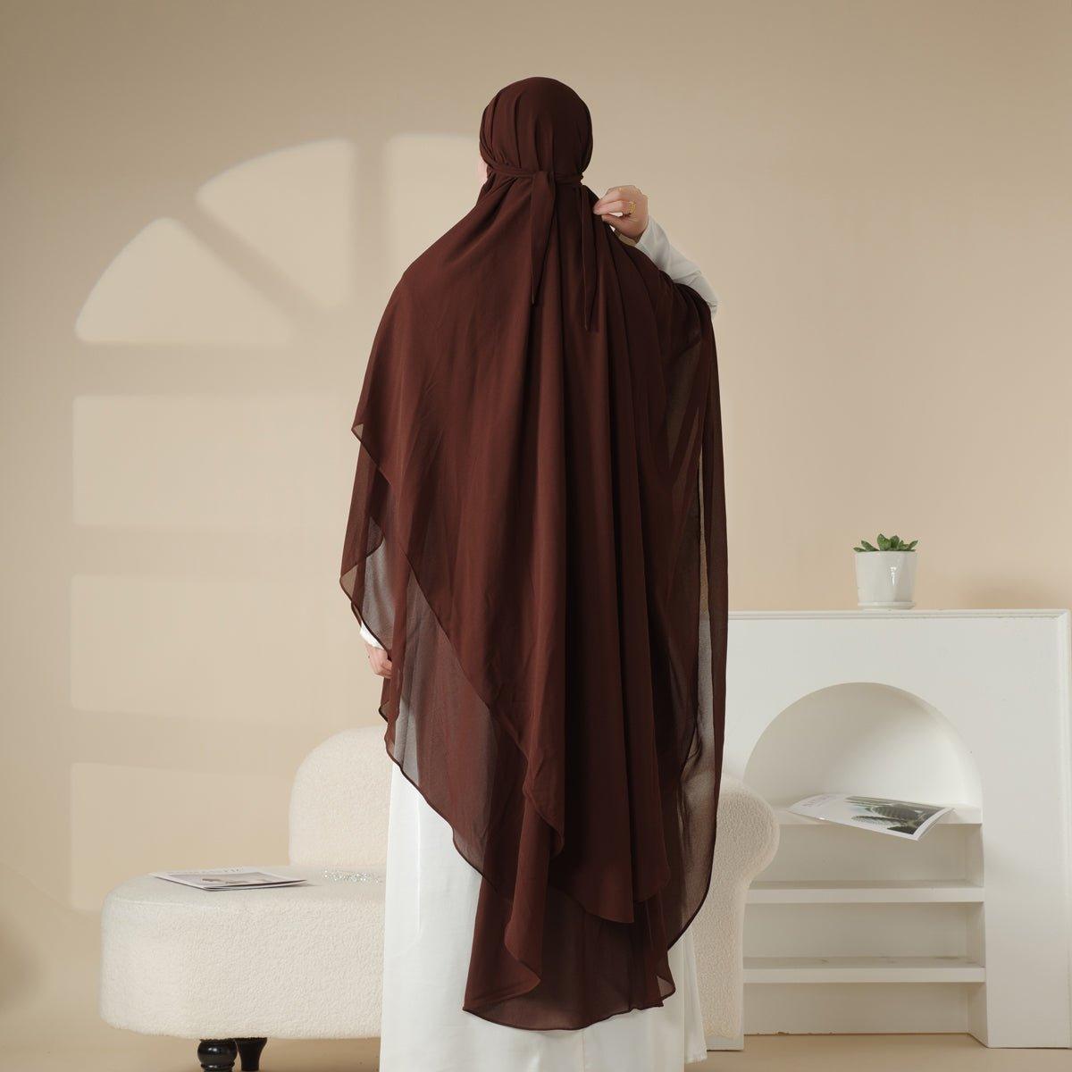 MK018 Chiffon Long Khimar Double Layers Front and Back Khimar