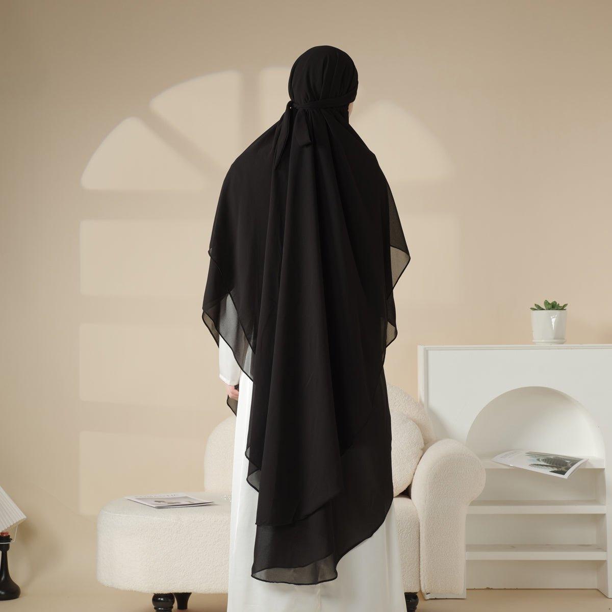 MK018 Chiffon Long Khimar Double Layers Front and Back Khimar