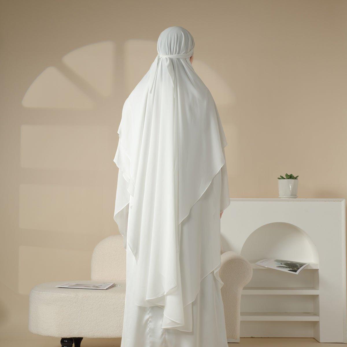 MK018 Chiffon Long Khimar Double Layers Front and Back Khimar