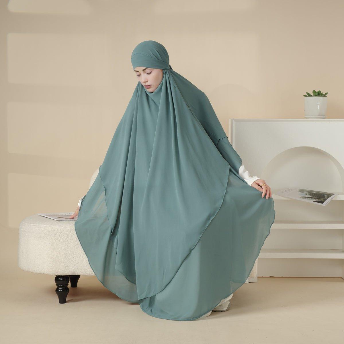 MK018 Chiffon Long Khimar Double Layers Front and Back Khimar