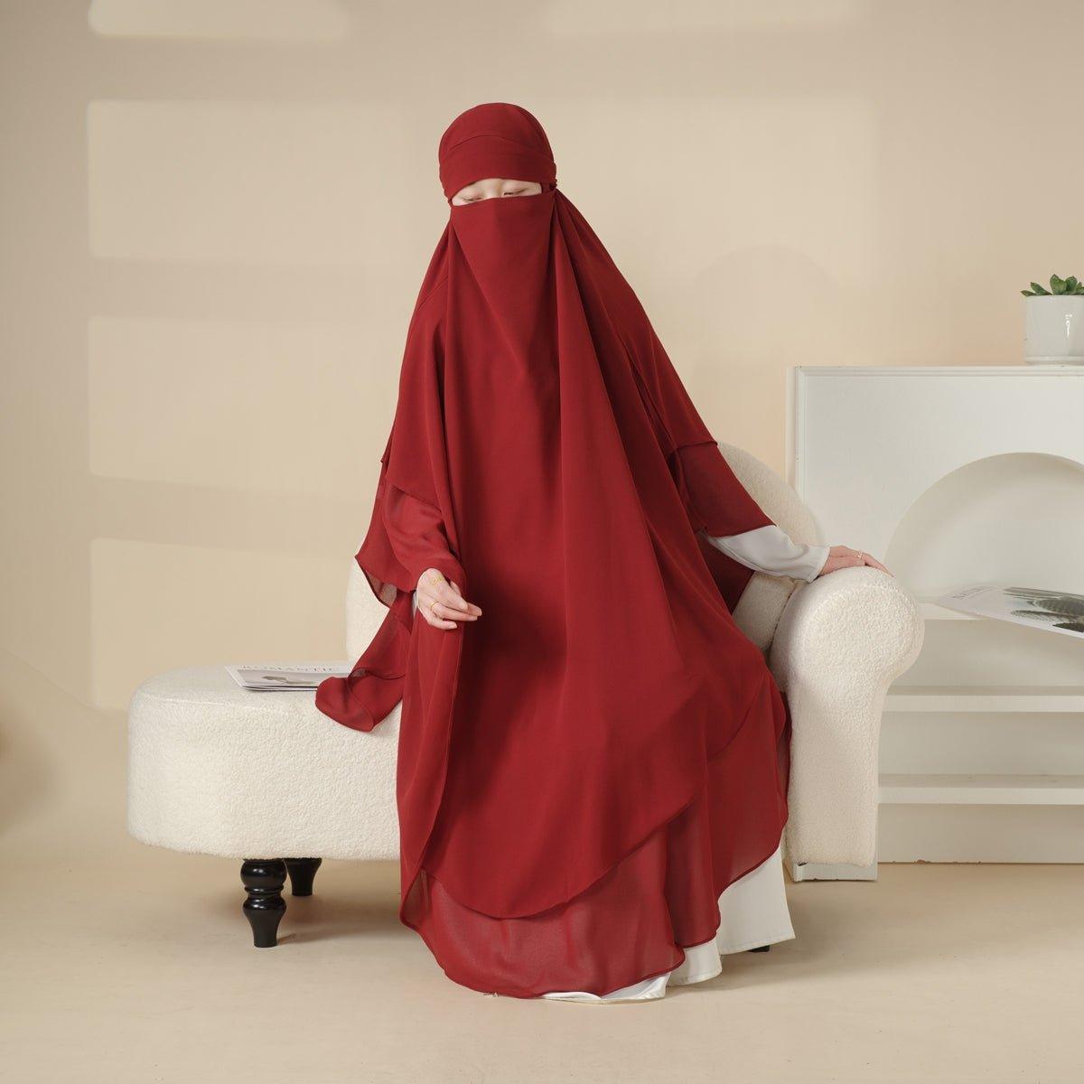 MK018 Chiffon Long Khimar Double Layers Front and Back Khimar