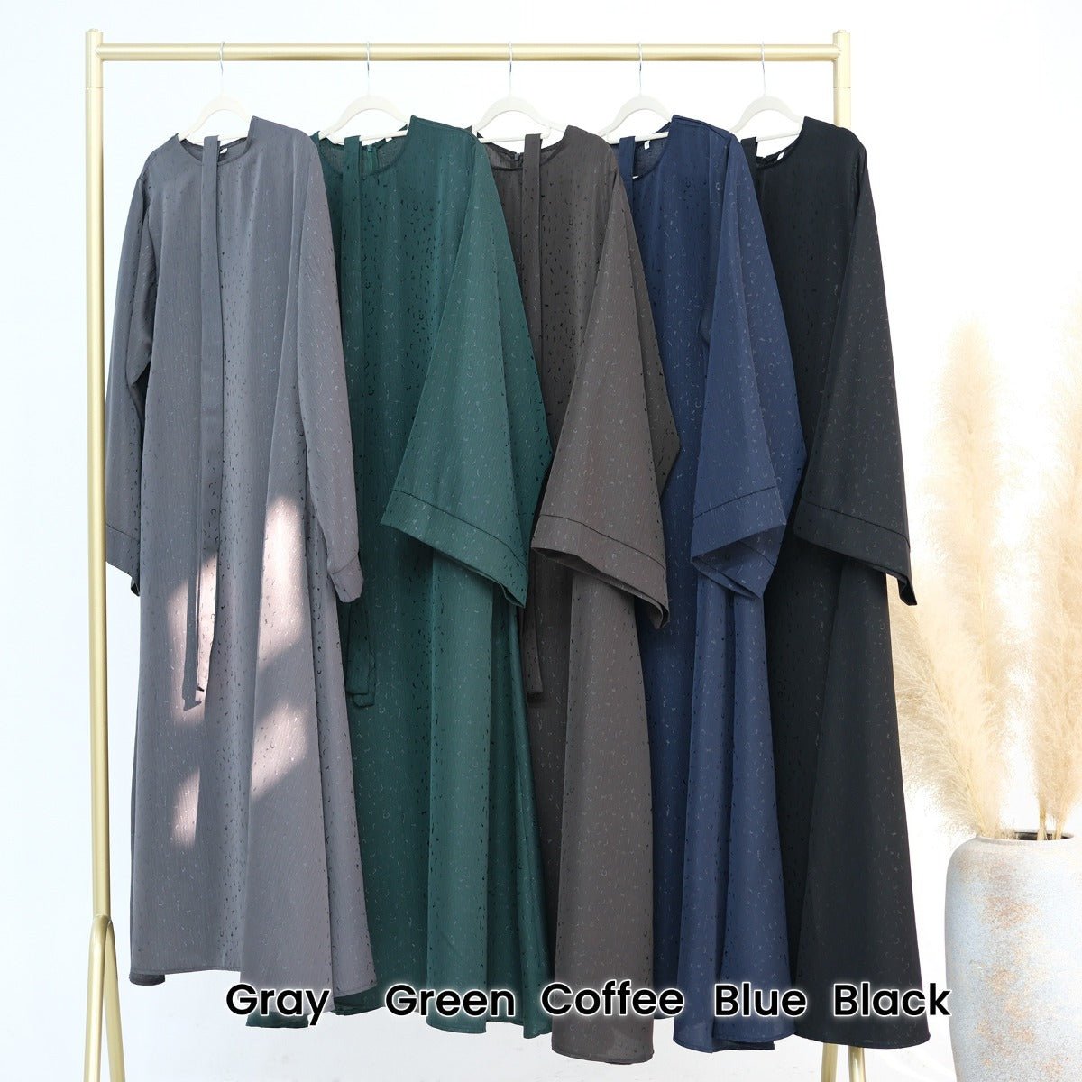 Modest Elegant Solid Color Abaya Robe with Wide Sleeves & Detachable Belt(MA279)