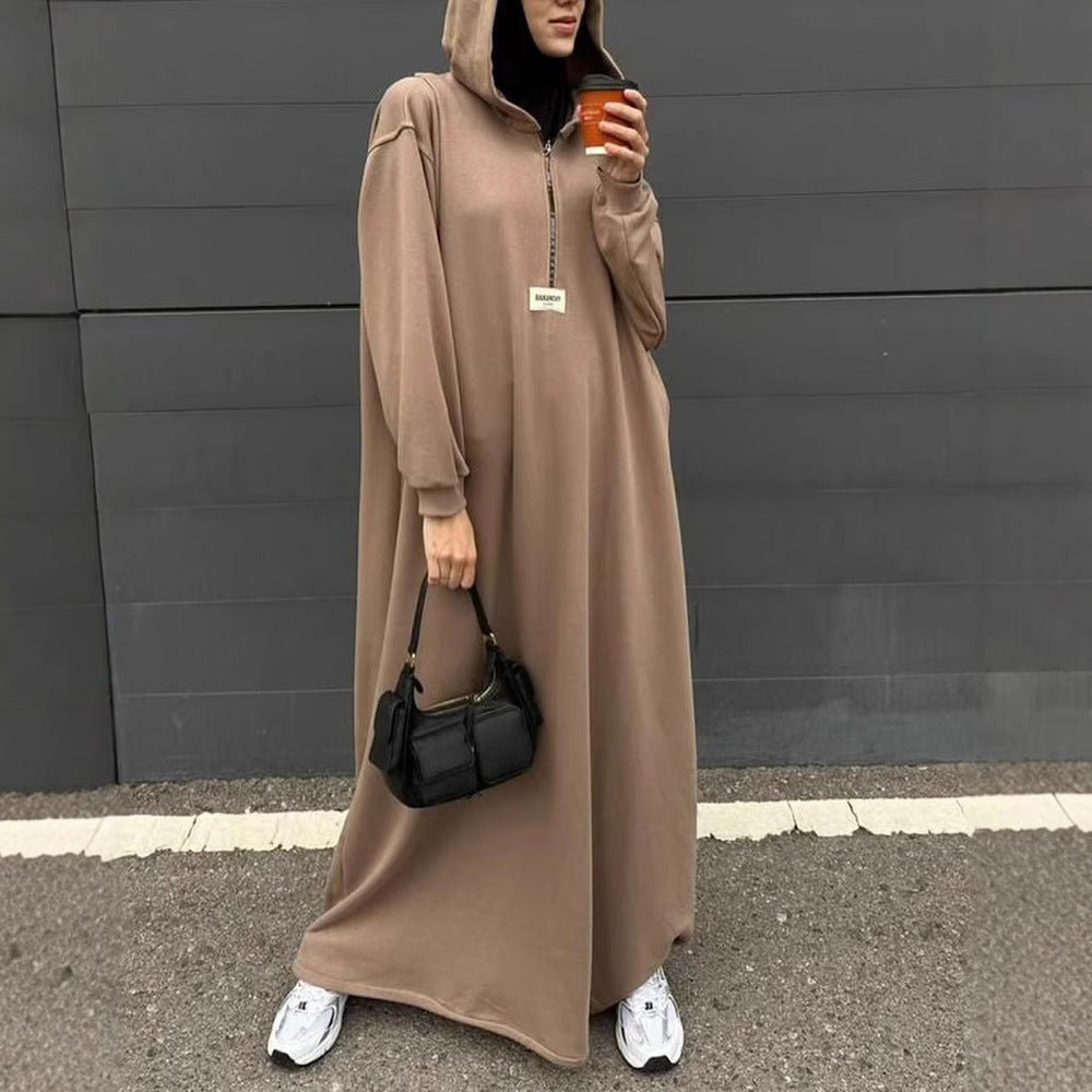 Modest Hooded Dress | Muslim Women's Long Sleeve Casual Abaya (MA257)