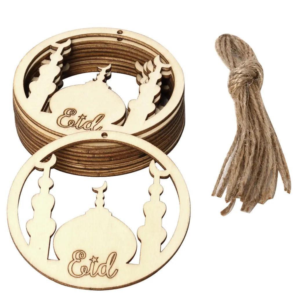 MR022 10 Pcs Ramadan Wooden Hang Tags Pendant, Ramadan Decoration
