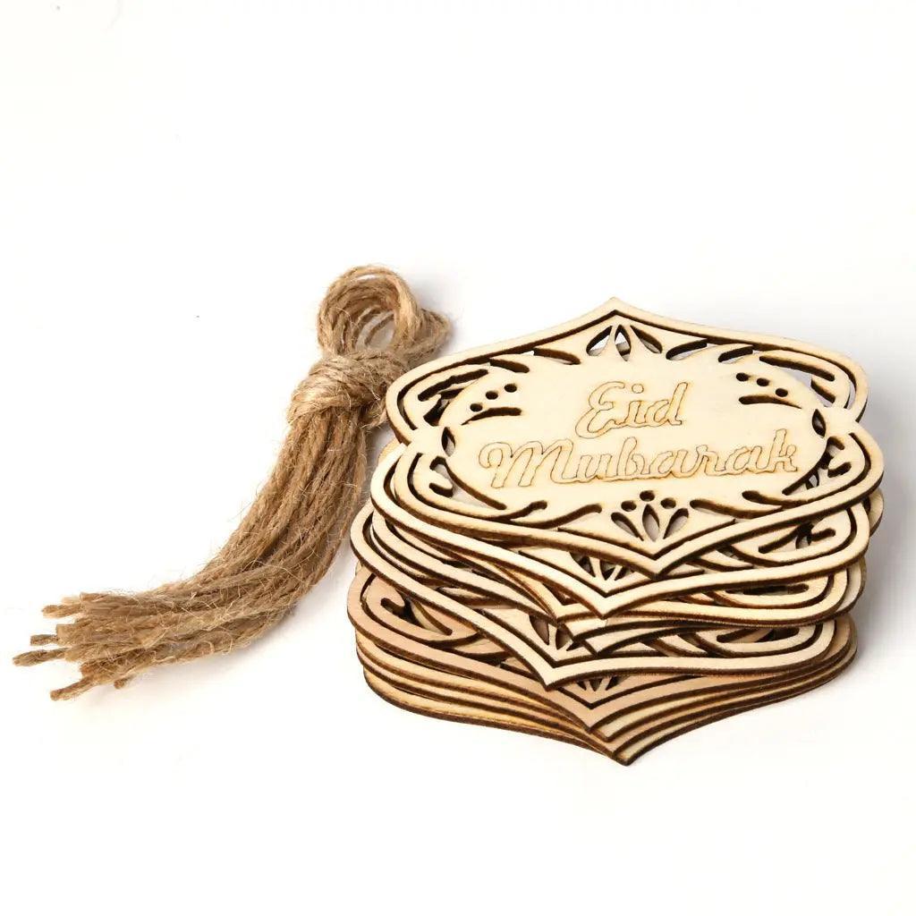 MR022 10 Pcs Ramadan Wooden Hang Tags Pendant, Ramadan Decoration