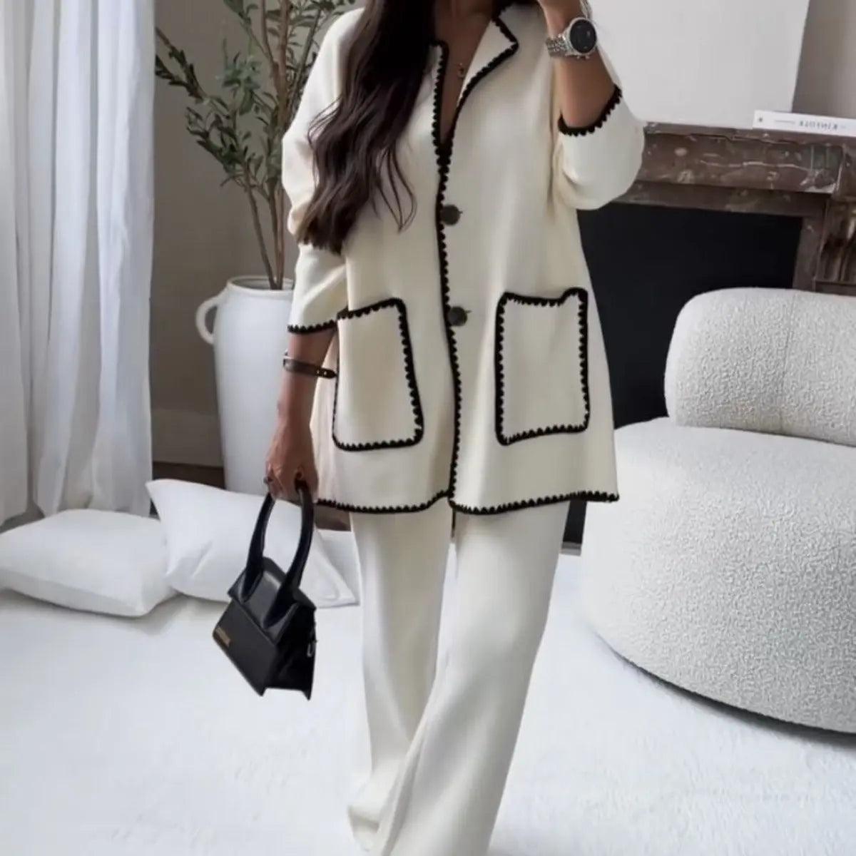 MS004 Fall Chunky Knit Cardigan Sweaters Casual Open Front Set