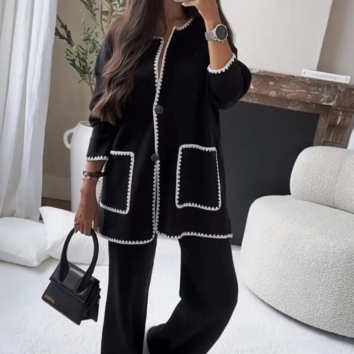 MS004 Fall Chunky Knit Cardigan Sweaters Casual Open Front Set