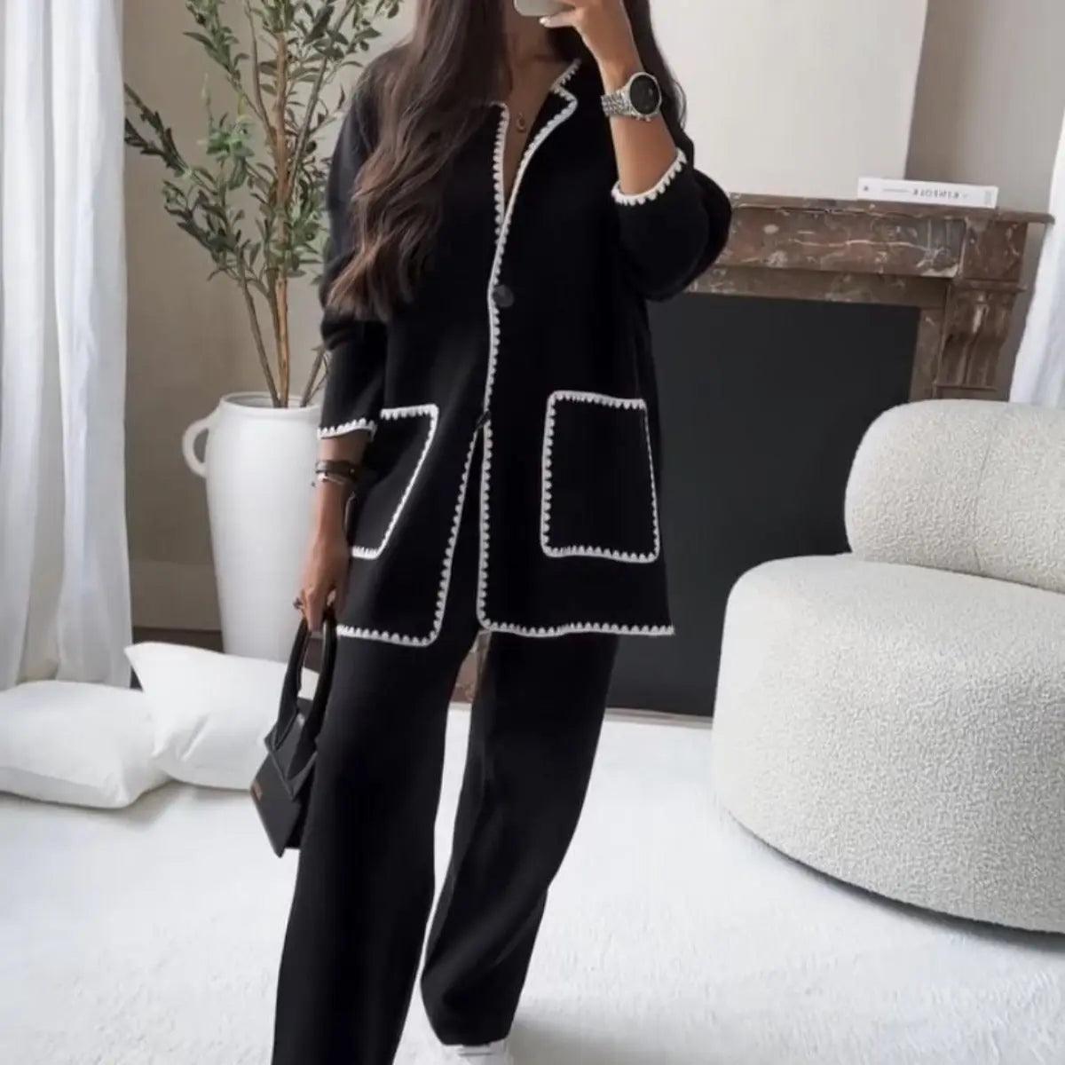 MS004 Fall Chunky Knit Cardigan Sweaters Casual Open Front Set