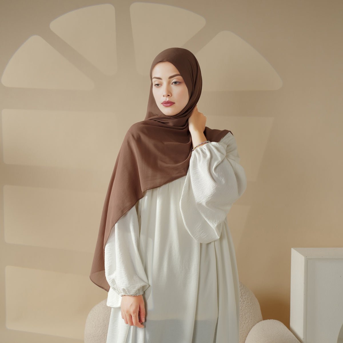 Solid Color Chiffon Hijab With Neck Base Hat 2pcs Set (MH036)