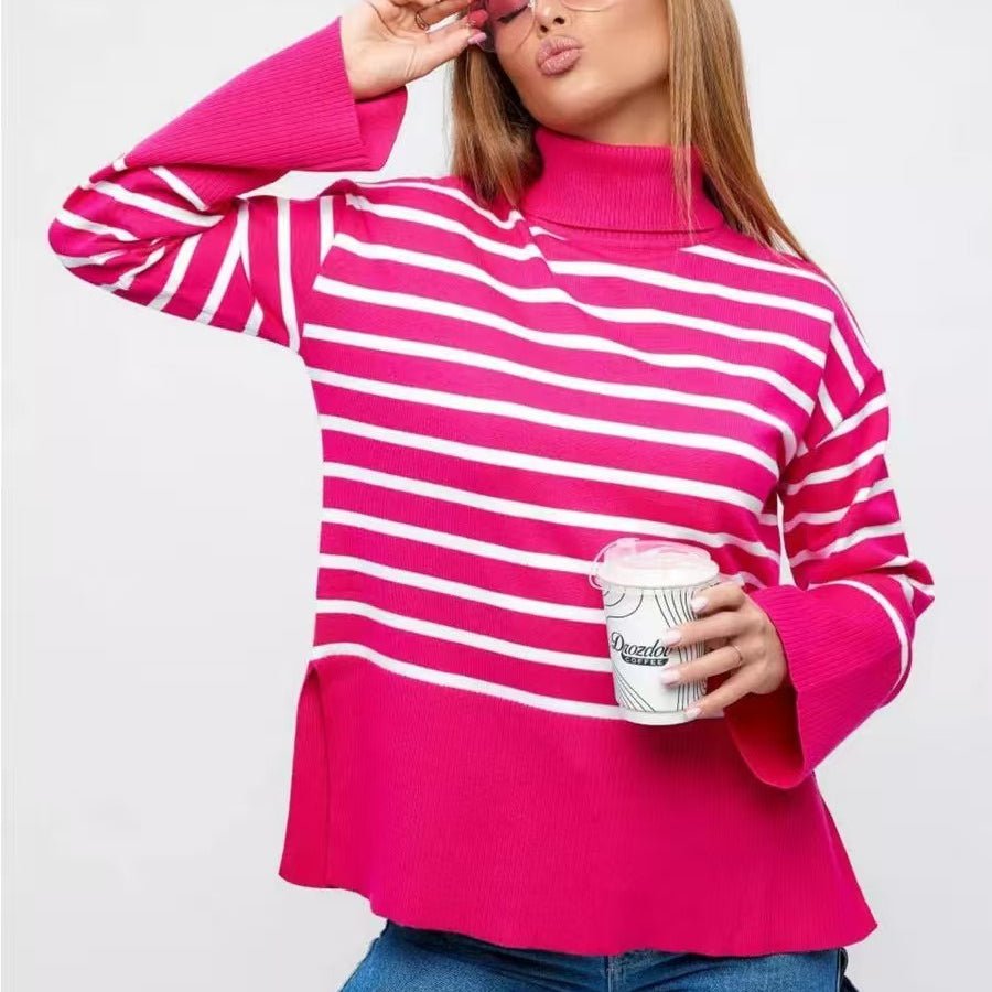 Striped Turtleneck Sweater | Oversized Colorblock Pullover(MS252)