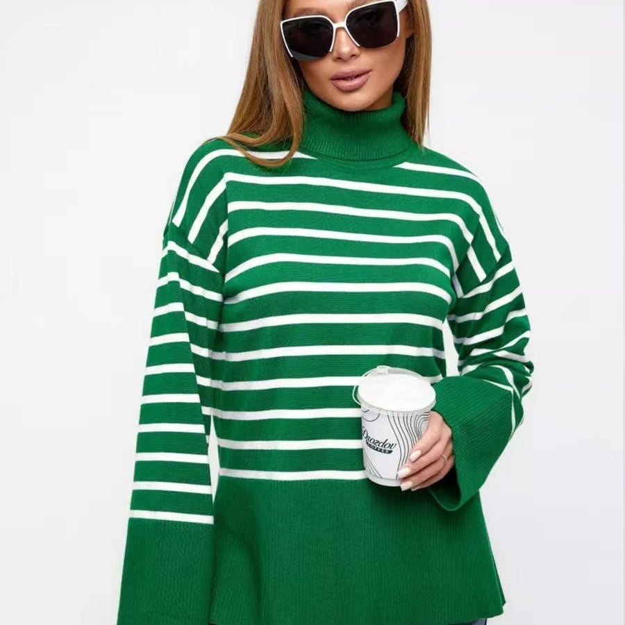 Striped Turtleneck Sweater | Oversized Colorblock Pullover(MS252)