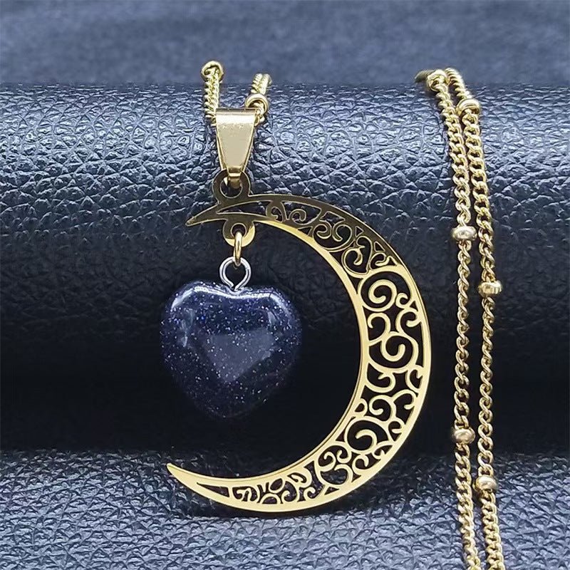 Titanium Steel Moon Heart Shape Luxury Necklace (MAC227)