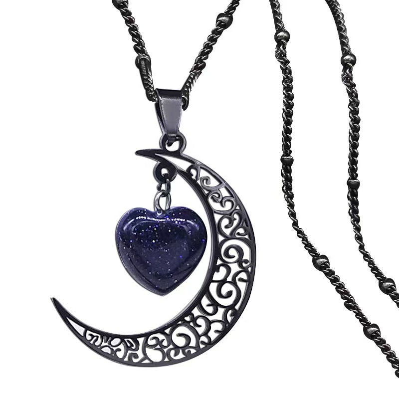 Titanium Steel Moon Heart Shape Luxury Necklace (MAC227)