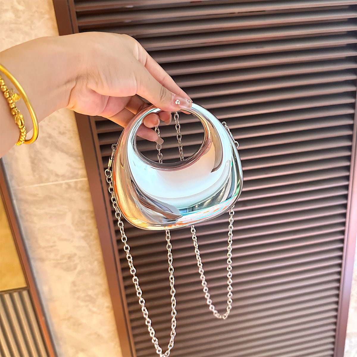Trendy Acrylic Handbag for Women - Shiny Metal Crossbody / Shoulder Tote (Mini Crescent Design)(MAC239)