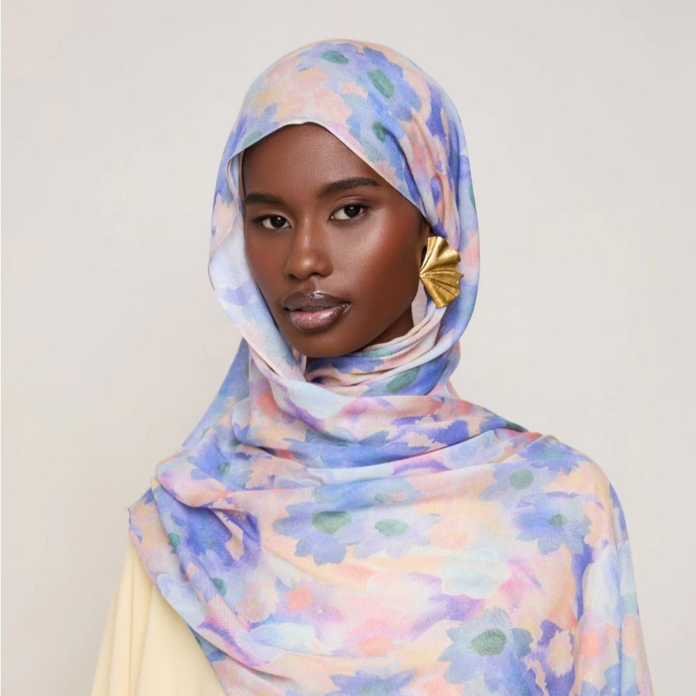 Vibrant Floral Print Scarf Hijab | Lightweight Botanical Headscarf (MH159)