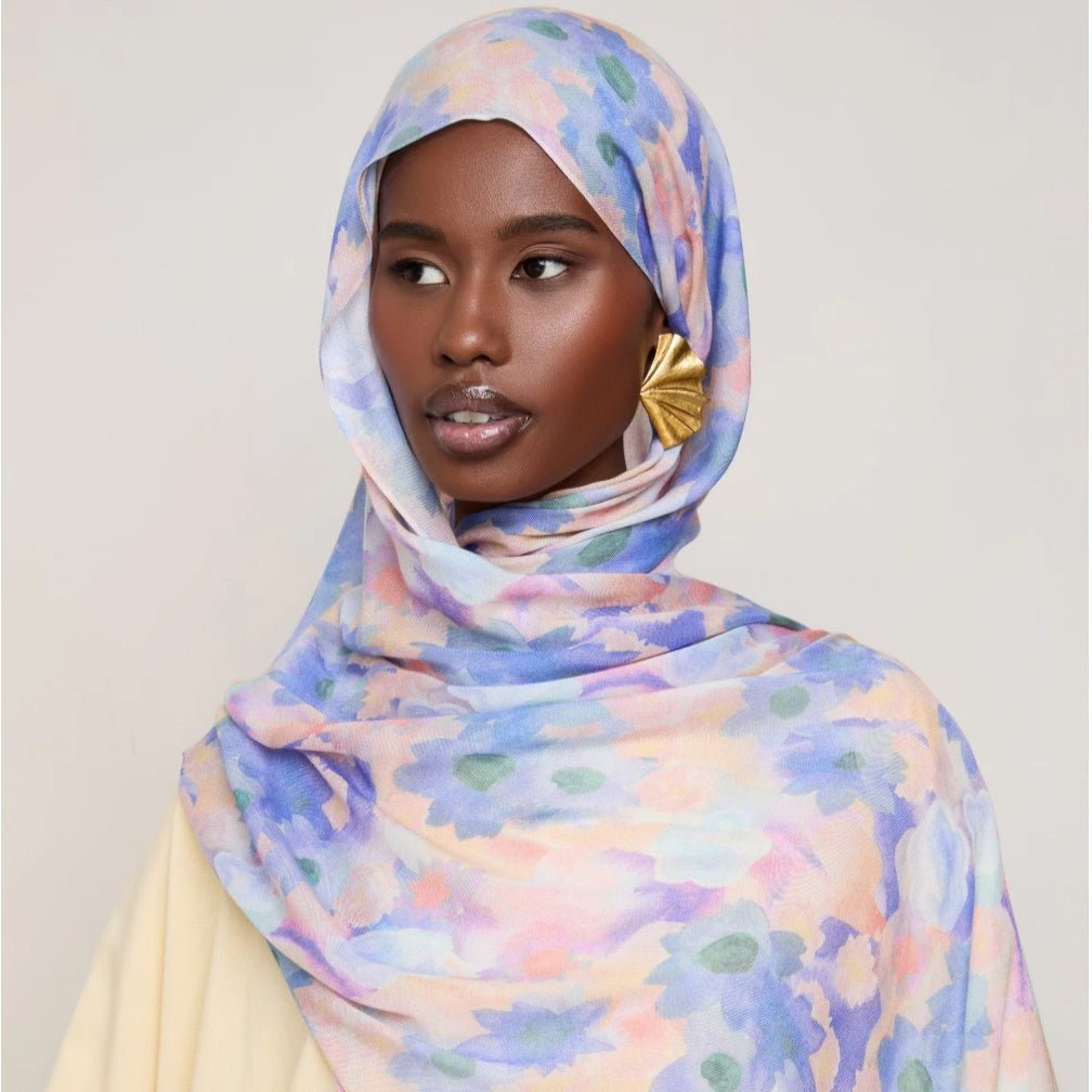 Vibrant Floral Print Scarf Hijab | Lightweight Botanical Headscarf (MH159)