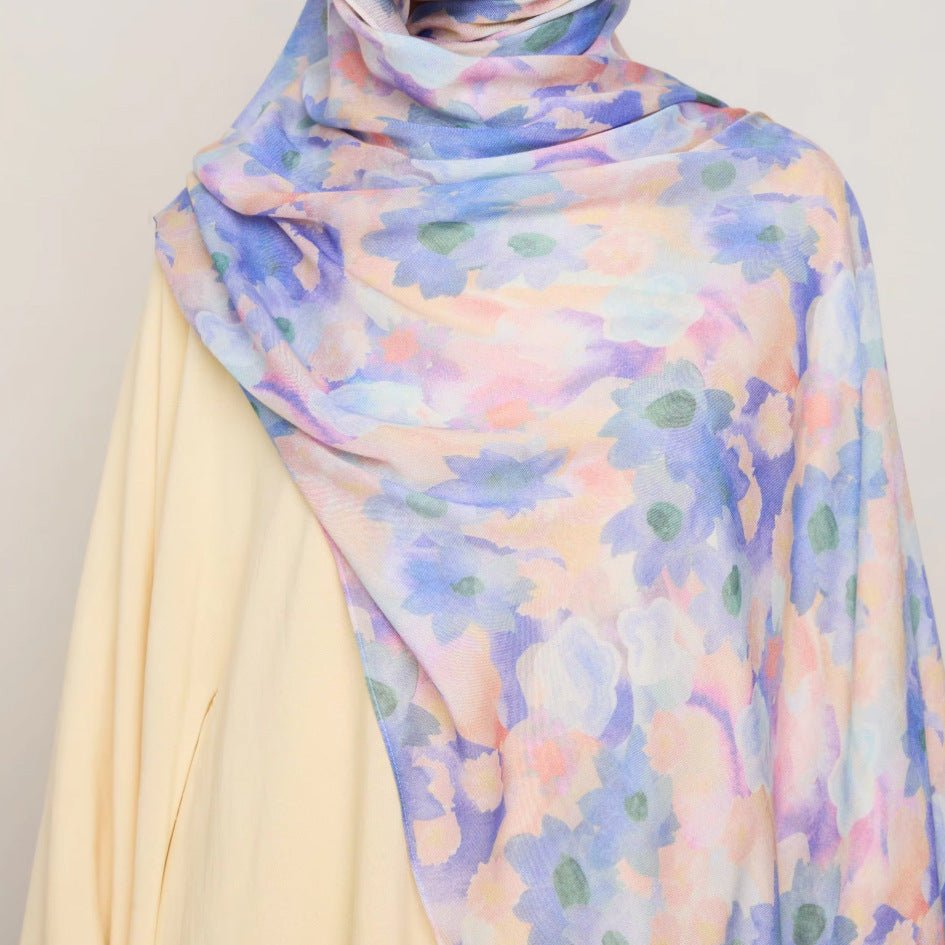 Vibrant Floral Print Scarf Hijab | Lightweight Botanical Headscarf (MH159)