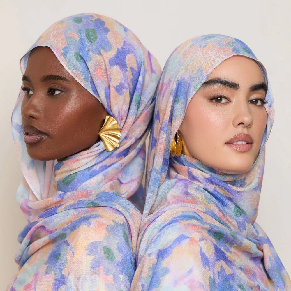 Vibrant Floral Print Scarf Hijab | Lightweight Botanical Headscarf (MH159)