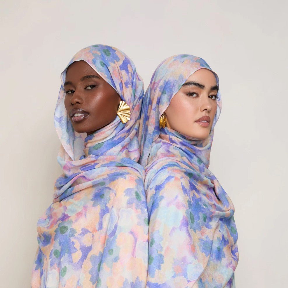 Vibrant Floral Print Scarf Hijab | Lightweight Botanical Headscarf (MH159)
