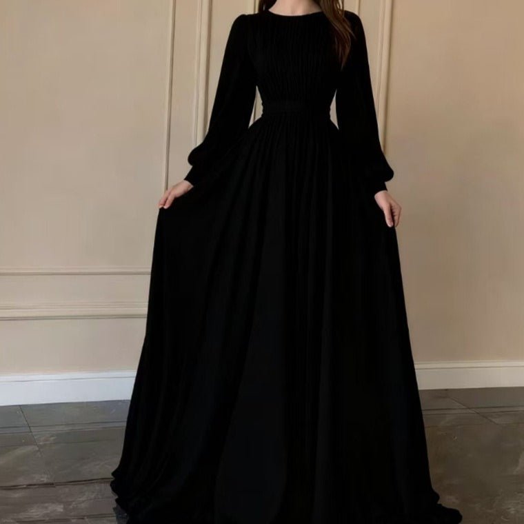 White Chiffon Princess Dress Abaya with Lantern Sleeves | Elegant Spring Fairy Swing French Court-Style Abaya (MA180)