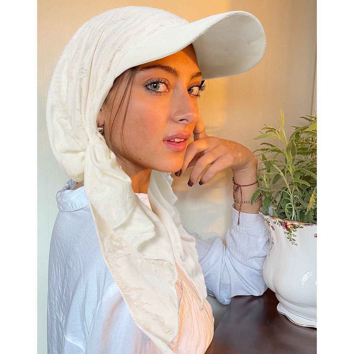 Women's Multi-Color Fashion Baseball Cap – Frayed Edge Boho Beanie with Feather Detail(MH113)