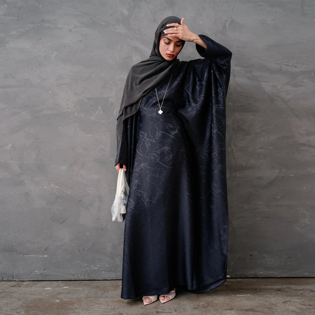 3D Jacquard Woven Satin Abaya (MA138)