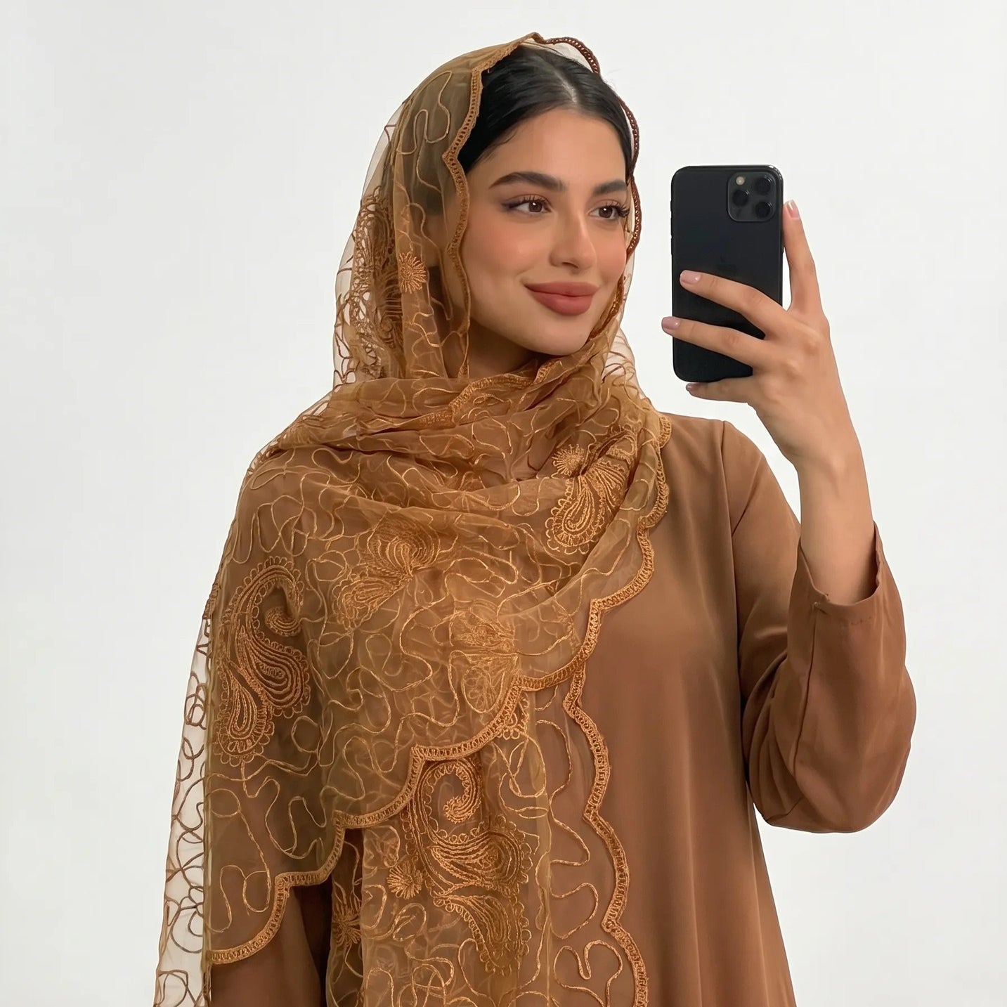 Floral Lace Embroidered Mesh Hijab(MH235)