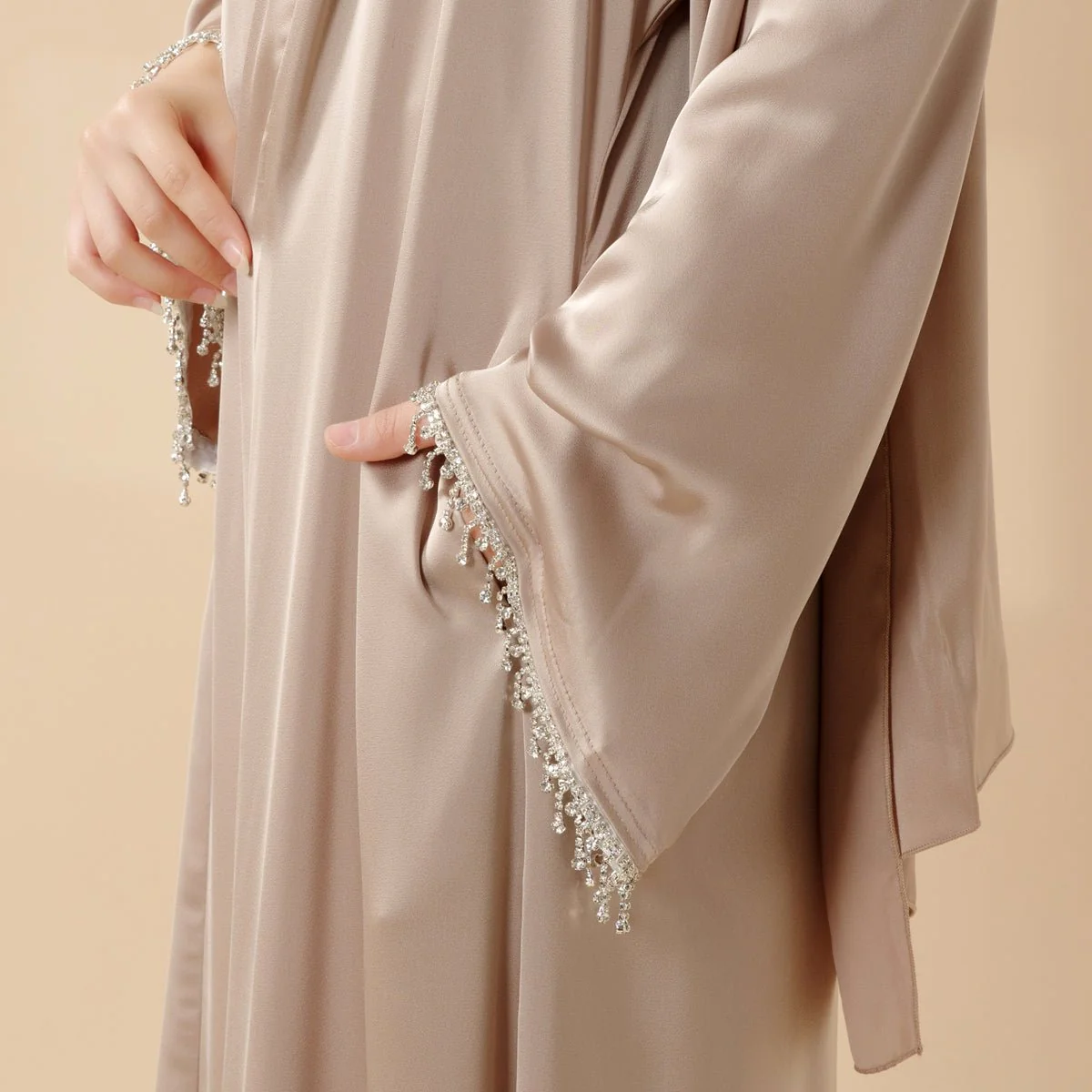 Archive Piece Satin Abaya With Matching Belt Made Of Diamond Tassel - MP003 (Size XXS/XS Only)