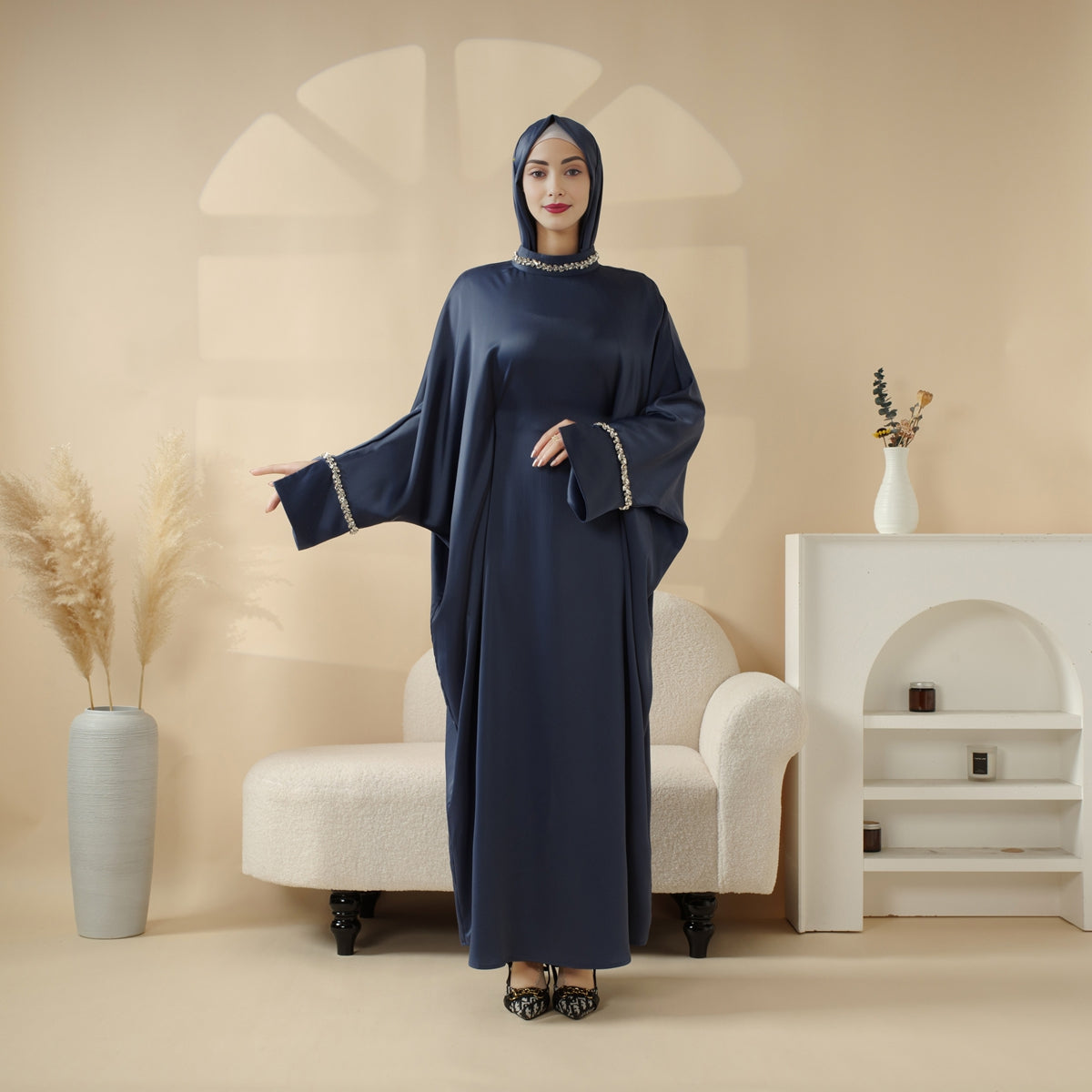 Archive Piece Kaftan Batwing Sleeve Luxury Satin Diamond Abaya 2-Piece Set - MP008 (Size S Only)