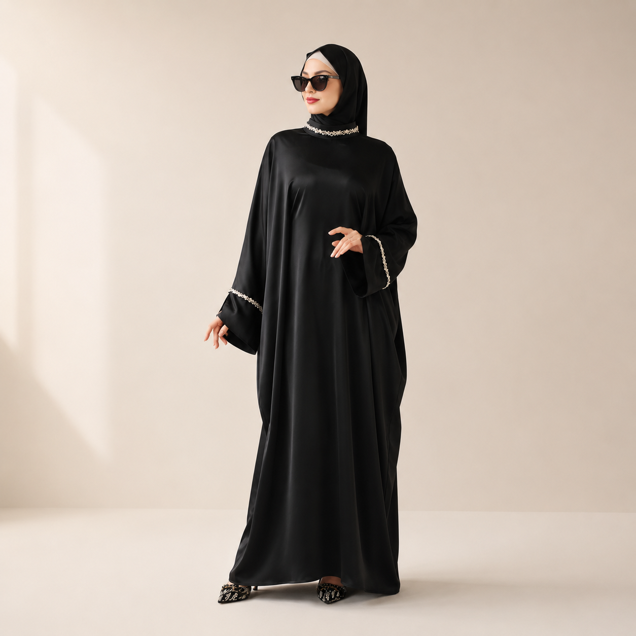 Archive Piece Kaftan Batwing Sleeve Luxury Satin Diamond Abaya - MP009 (Size L Only)
