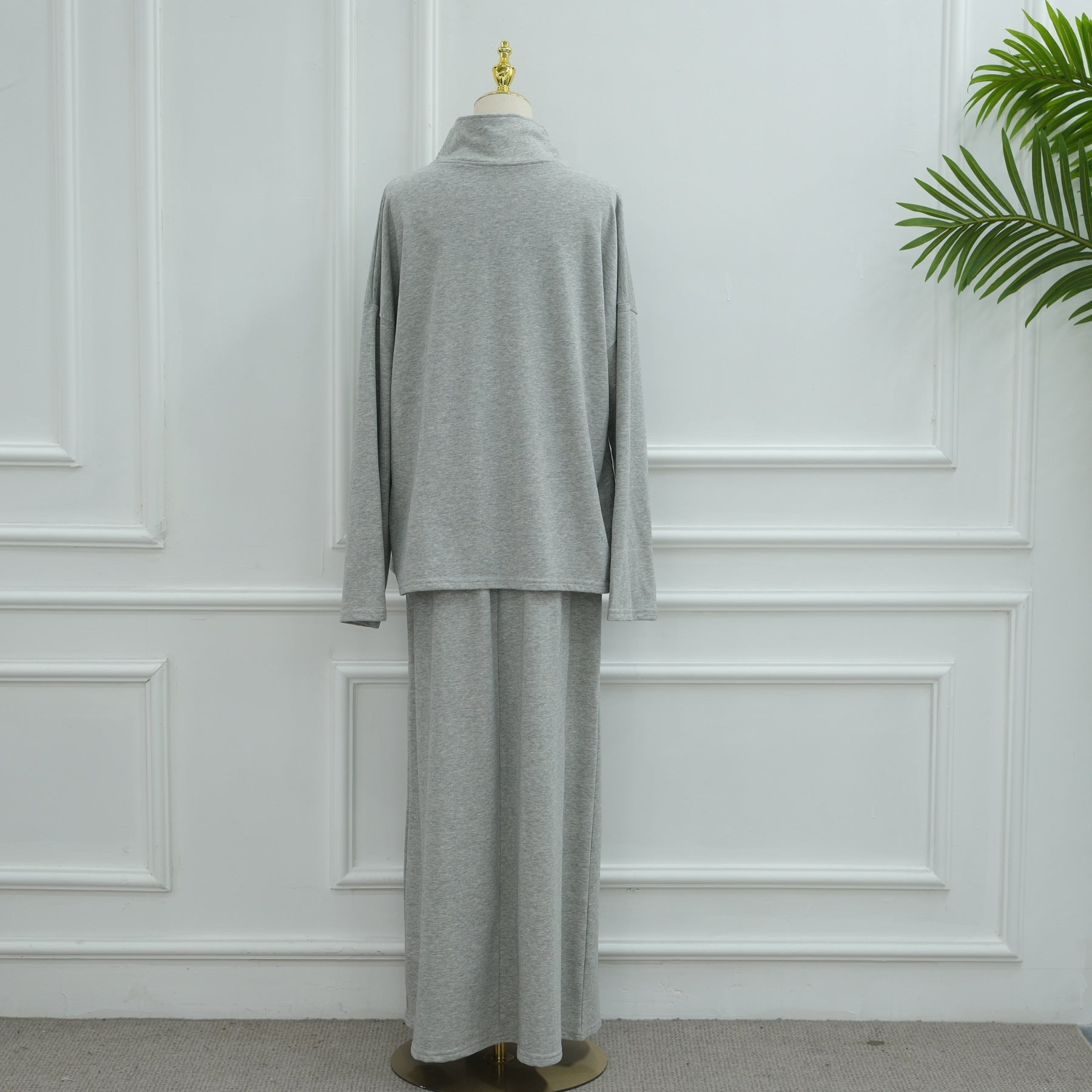 Cotton Half-Zip Top & Maxi Skirt Set(MS441)